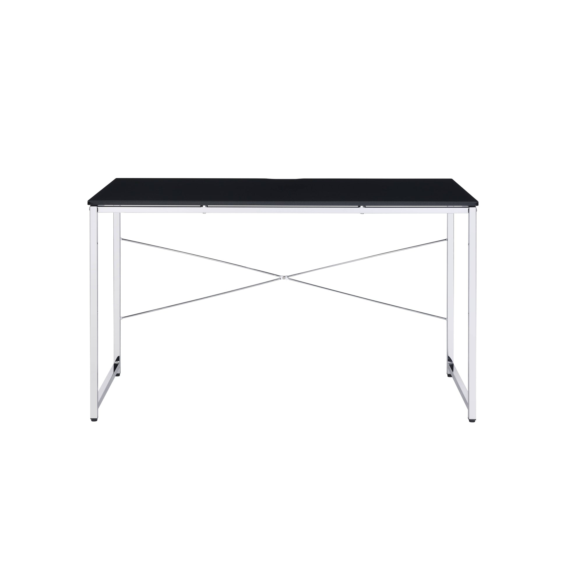 Black And Chrome Writing Desk With Sled Base Black Silver Writting Desk Office Modern Rectangular Desk Wood Metal Sled