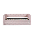 Twin Size Upholstered Velvet Tufted Daybed With Trundle, Pink Box Spring Not Required Twin Pink Wood Daybeds Velvet Solid Wood Mdf,Velvet