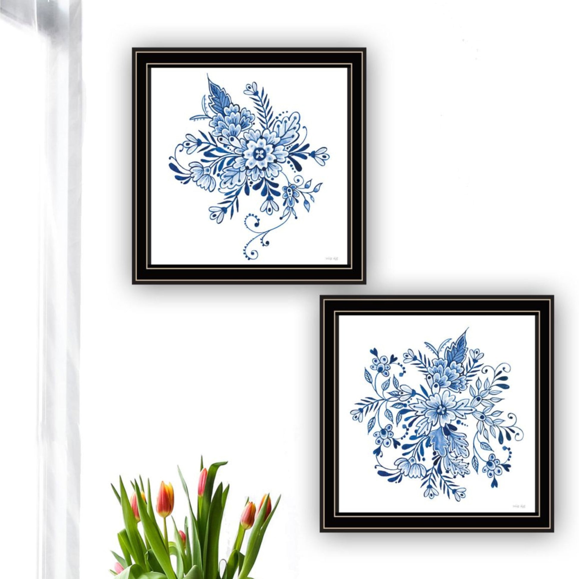 "Delph Designs Of Blue And White Florals" Framed Wall Art For Living Room, Wall Art Print For Home Decor, Bedroom Wall Art By Cindy Jacobs Multicolor Wood Paper