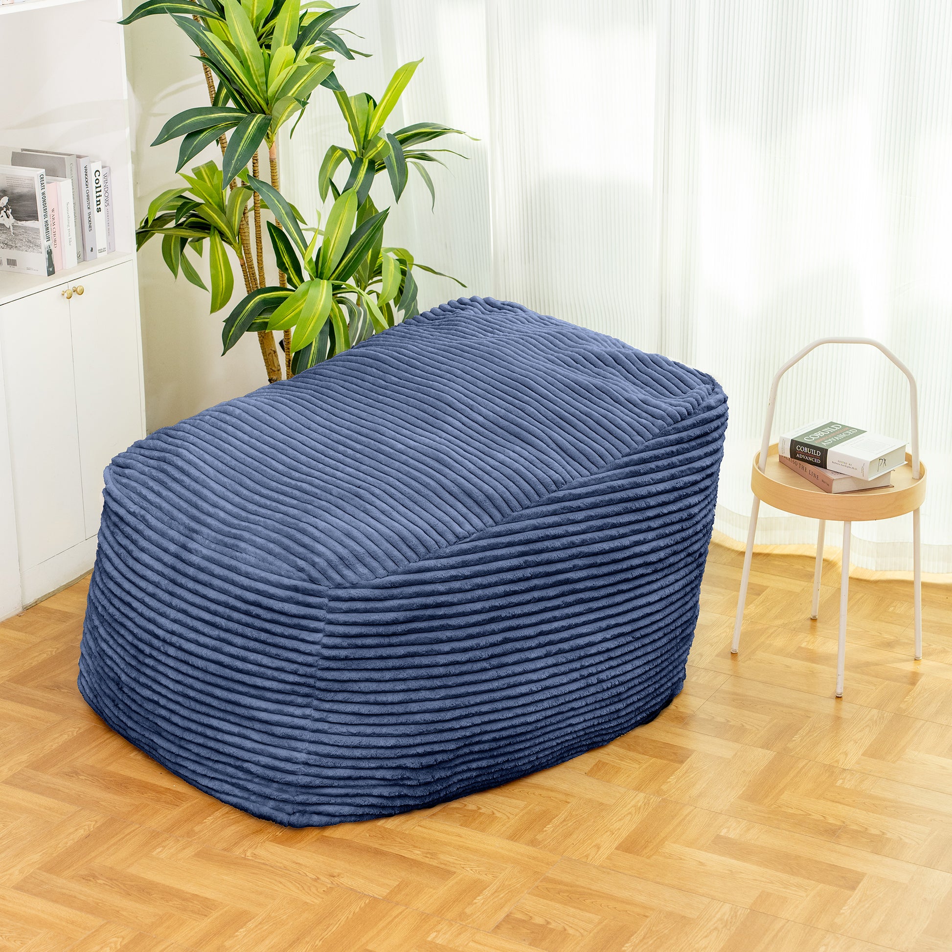 Faux Fur Classic Bean Bag Blue Primary Living Space Soft Casual,Modern Foam Faux Fur