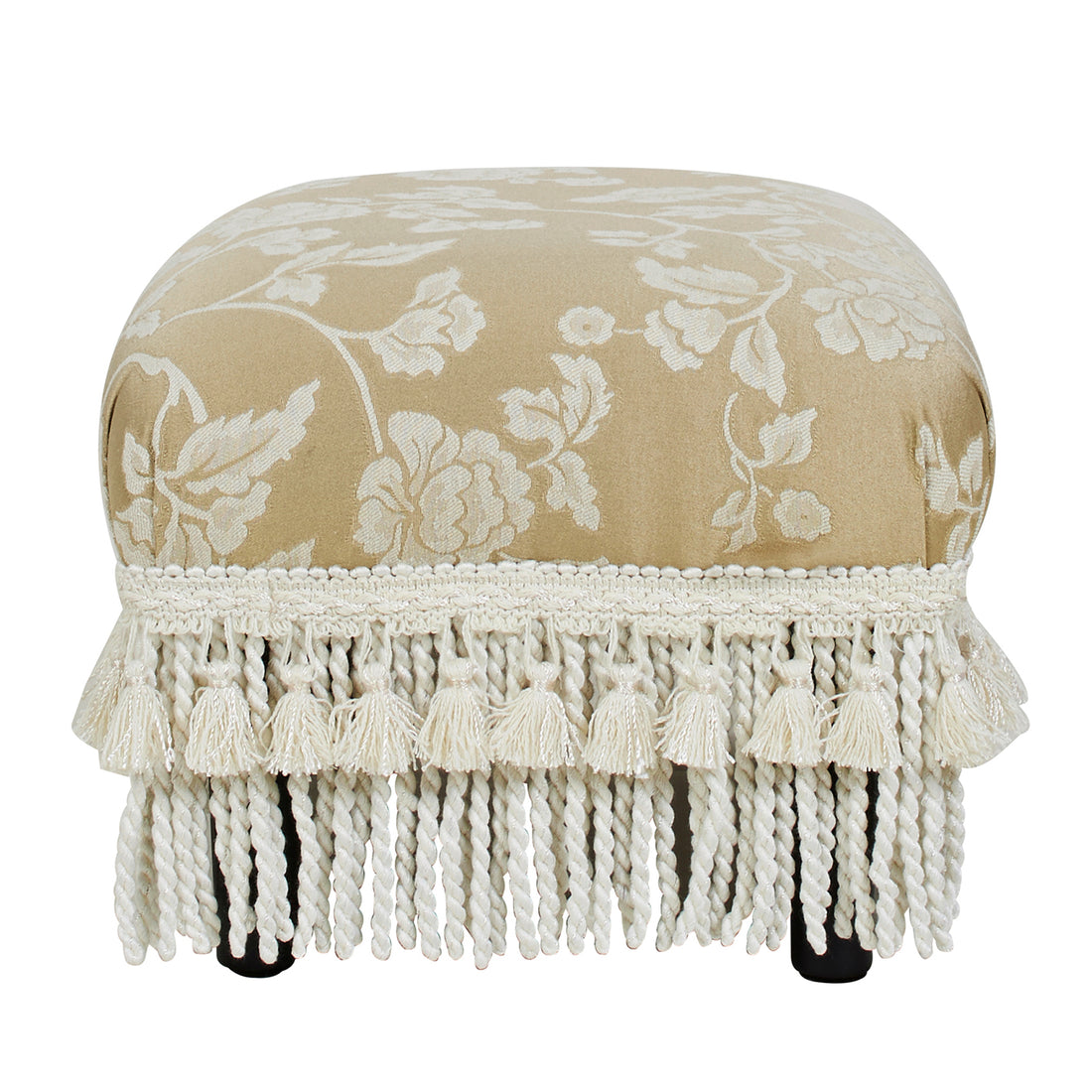 Fiona Accent Footstool Ottoman, Champagne Beige Floral Jacquard Beige Foam Fabric