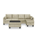 Sectional 3 Seaters Sofa ,Double Sided Multi Functional Footstool, Storage Matnon Slip Leg, Two Pillows, Velvet,Beige Beige Velvet 3 Seat