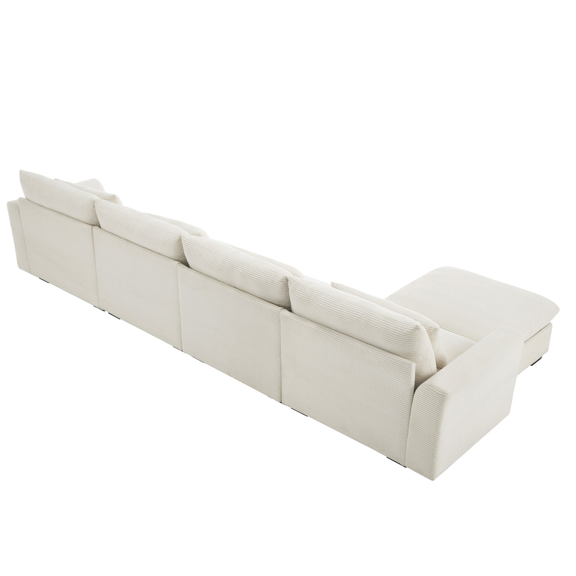 Large L Shape Sectional Corduroy Sofa,Deep Seat Couch With Storage Footstool And 4 Waist Pillows,Beige Beige Corduroy 4 Seat