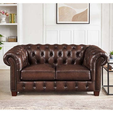 Versailles Leather Loveseat Caramel Down Filling Genuine Leather