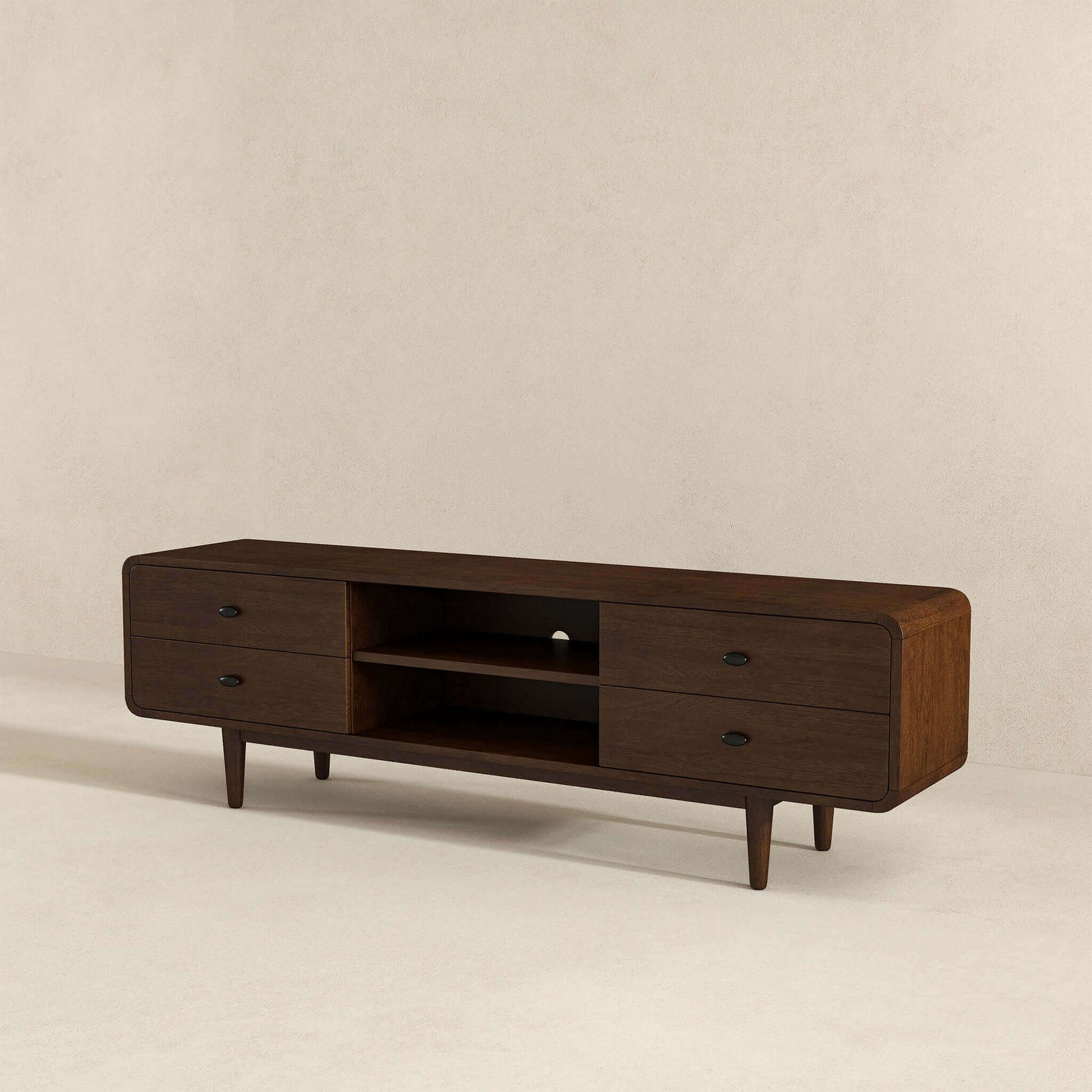 Alexa Mid Century Modern Style Tv Stand Dark Brown,Wood Brown Primary Living Space 70 79 Inches Solid Wood