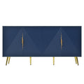 Stylish Sideboard With Wave Geometric Design, Conical Legs, Adjustable, Suitable For Study, Entryway And Living Room Navy Blue American Design Mdf