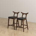 Hester Solid Wood Upholstered Square Bar Chair Set Of 2 Black Pu,Wood Pu Leather,Solid Wood
