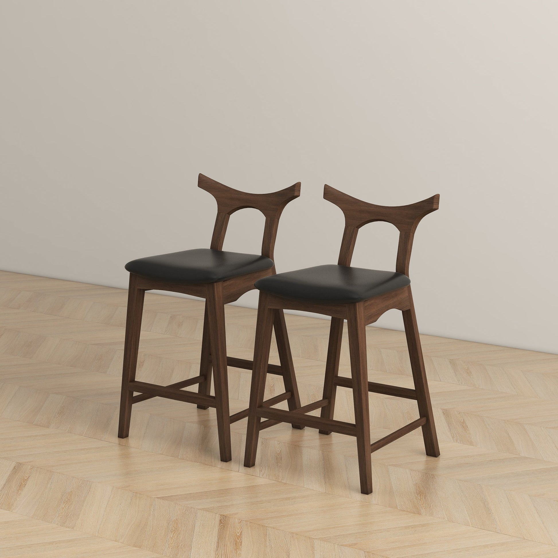Hester Solid Wood Upholstered Square Bar Chair Set Of 2 Black Pu,Wood Pu Leather,Solid Wood