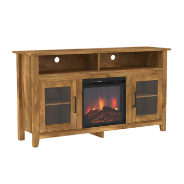 Classic Glass Door Fireplace Tall Tv Stand For Tvs Up To 65" Barnwood Barnwood Mdf