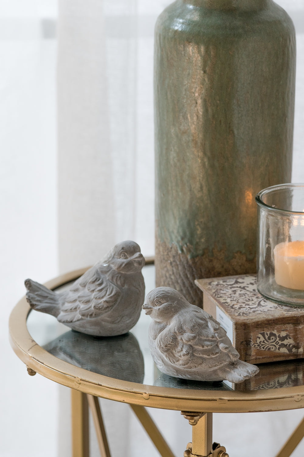 Set Of 2 Skye Sparrow Bird Accents, 5X3.5X5" Antique Gray Cement