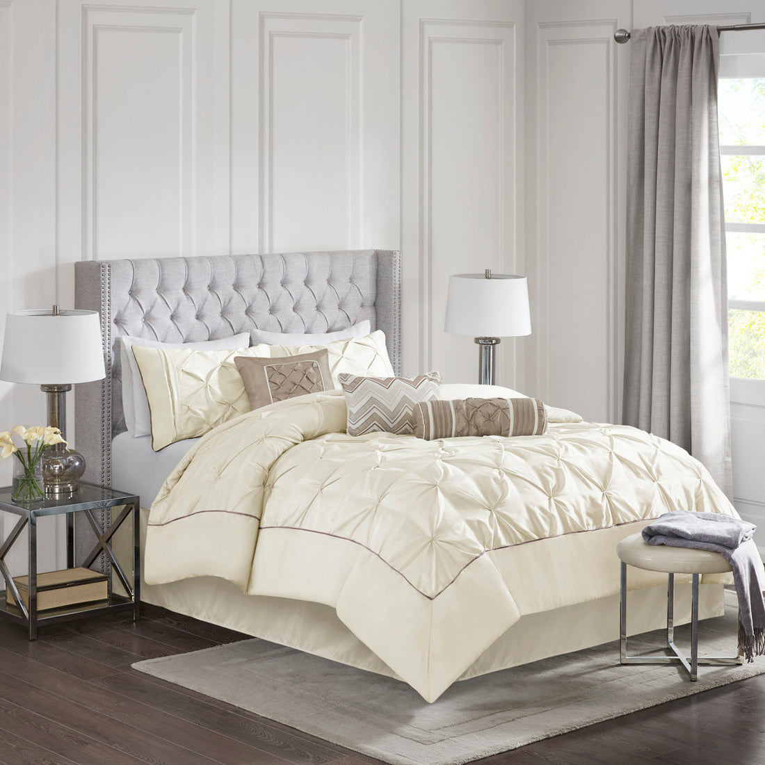 7 Piece Tufted Comforter Set Ivory King King Ivory Polyester