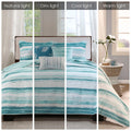 6 Piece Printed Quilt Set With Throw Pillows Aqua King Cal King King Aqua Cotton
