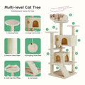 54In Cat Tree, Indoor Cat High Rise Multi Story Tower, Pet Playroom With Large Apartment, Beige Beige Cat Scratch Fabric