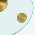 Double Layer Rotatable Round Glass.Golden Aluminum Plate,The Rotatable Design Makes It Convenient To Retrieve And Place Items.The Upper Glass Has A Diameter Of 20 Inches,The Lower Glass15 Inches.