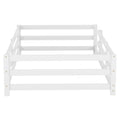 Twin Size Floor Bed, Montessori Floor Bed With Fence, Kids Montessori Bed Twin Size, Wood Montessori Floor Bed For Kids, Girls, Boys White White Wood Metal