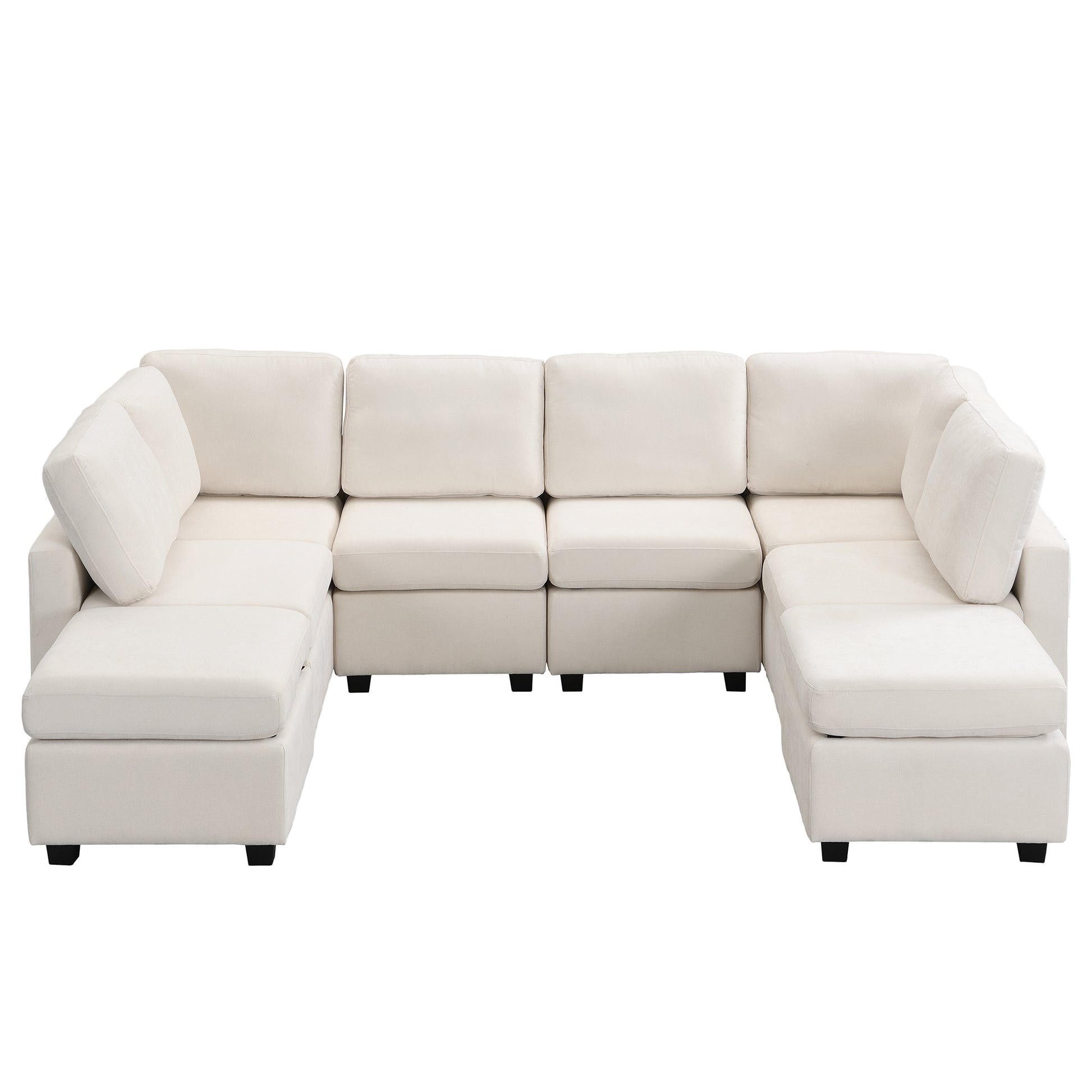 103" Sectional Sofa Couch Sofa Bed U Shaped Sofa With Two Movable Ottoman And Three Usb Ports For Living Room, Beige Beige Foam Chenille 6 Seat