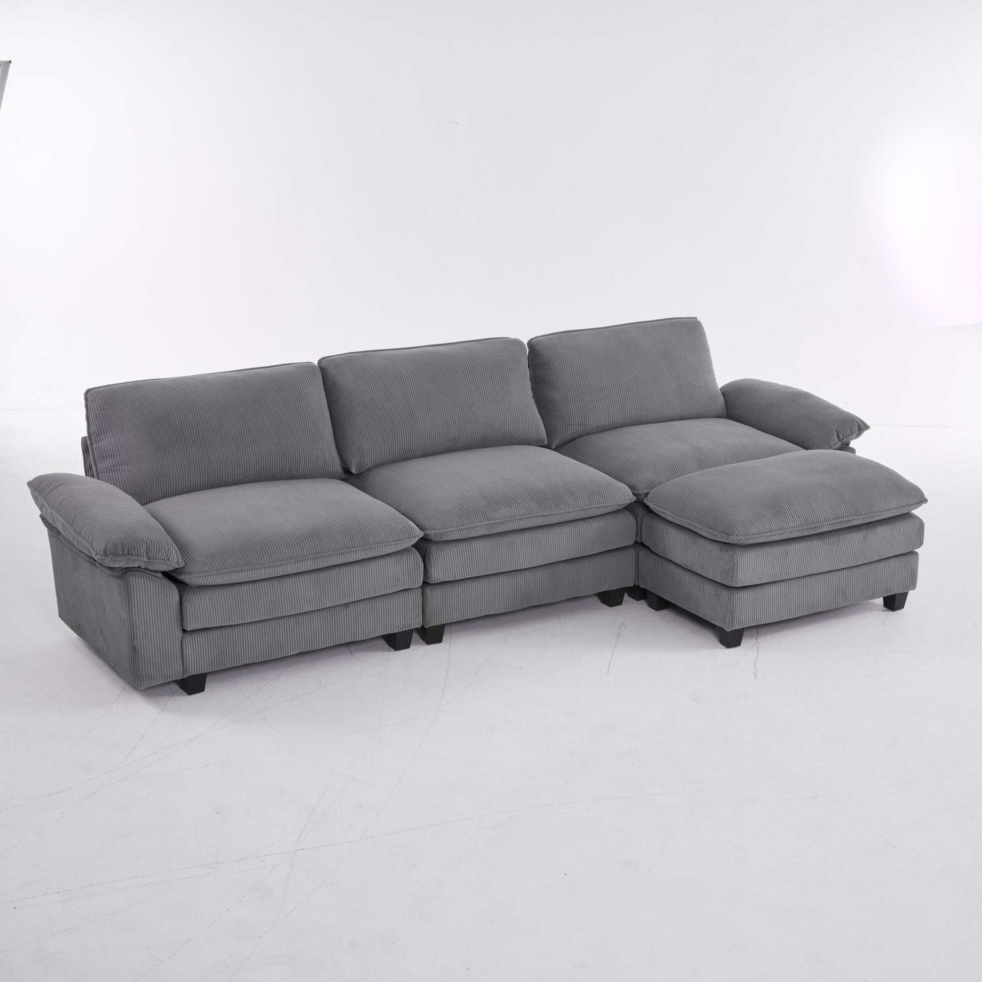 Modular Sectional Sofa With Movable Ottoman,L Shaped Corduroy Fabric Couch With High Supportive & Soft Sponges And Removable Ottoman, Sleeper Comfy Upholstered Furniture For Living Room Grey Grey