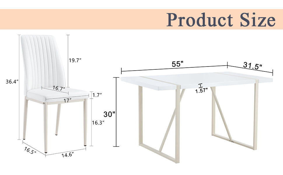 55"X31.5"Cream Style White Mdf Dining Table Set With 6 Armless Chairs.The Backrest Of The Dining Chair Is Designed With Multiple Vertical Stripes.Adding A Warm Atmosphere To Your Family. White Seats