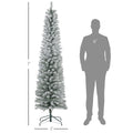 Homcom 7Ft Artificial Pencil Christmas Tree With 405 Snow Flocked Tips, Metal Base, Realistic Xmas Tree Green Plastic