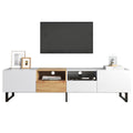 Modern Tv Stand With 2 Cabinets& Open Storage Compartment, Color Matching Media Console Table For Tvs Up To 85'', Entertainment Center With Drop Down Door For Living Room, Bedroom, Home Theatre Wood Brown Primary Living Space 70 79 Inches 90 Inches Or