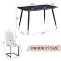 Table And Chair Set. Large Modern Rectangular Table With Black Textured Top And Black Metal Legs. Soft And Comfortable Pu Seats, Faux Leather Upholstered Seats And Sturdy Metal Legs. White Black Seats 4 Sintered Stone