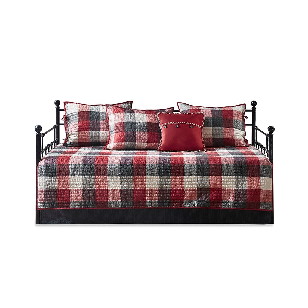 6 Piece Reversible Plaid Daybed Cover Set Red Daybed Red Microfiber