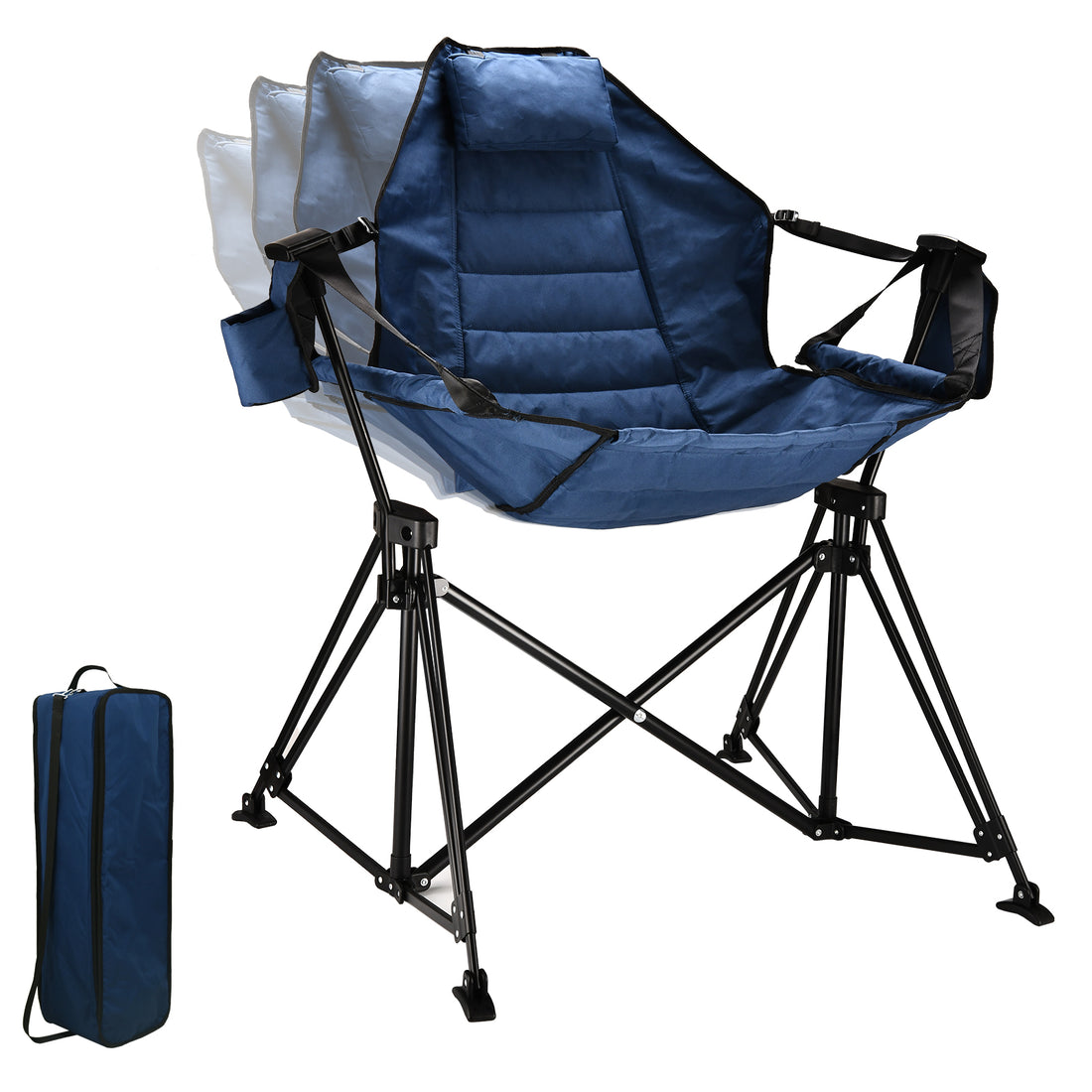 Hammock Camping Chair Folding 350 Lbs Foldable Portable Rocking Chairs For Adults Outside Swinging Camp With Stand Lawn Garden Hanging Outdoor Dark Blue Iron