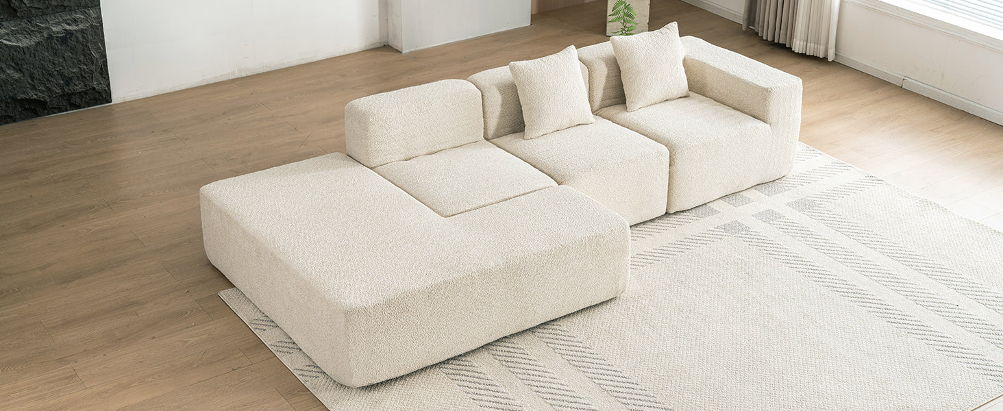 116.5" Sectional Sofa Full Compressed Sofa Couch Free Combined Sofa For Living Room, Beige Beige Foam Polyester 4 Seat