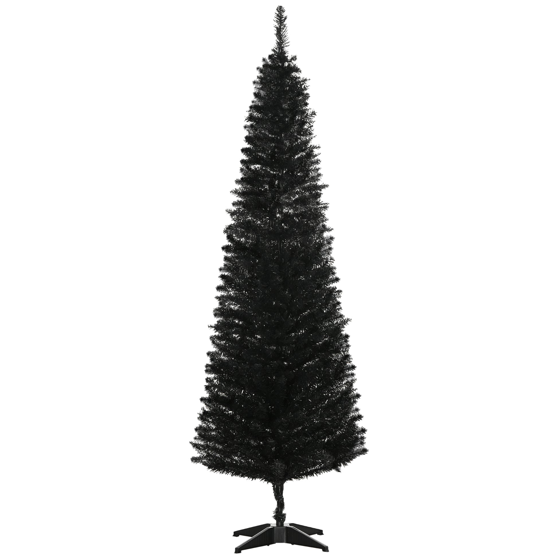 Homcom 6' Artificial Pencil Christmas Tree, Slim Xmas Tree With 390 Realistic Branch Tips And Plastic Stand, Black Black Plastic