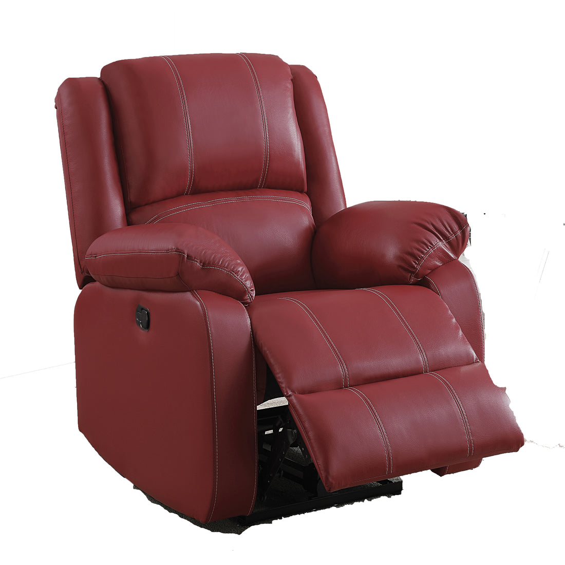 Red Pillow Top Arms Rocker Recliner Red Faux Leather Manual Handle Metal Primary Living Space Tight Back Handle Pillow Top Arms Faux Leather