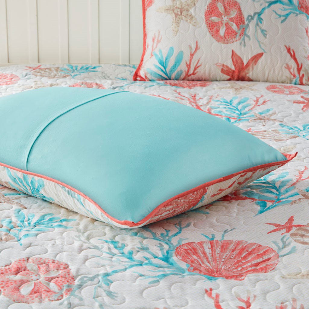 6 Piece Cotton Sateen Quilt Set With Throw Pillows Coral King Cal King King Coral Cotton