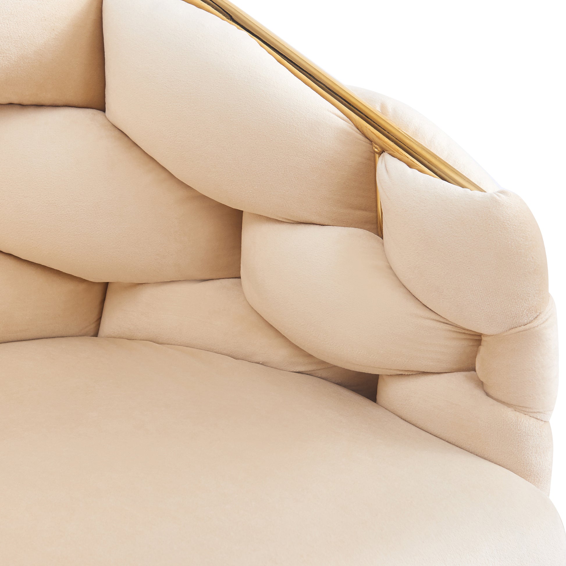 Set Of 2 Luxury Handmade Accent Chair With Gold Legs, Modern Velvet Armchair For Living Room And Bedroom Beige Foam Velvet