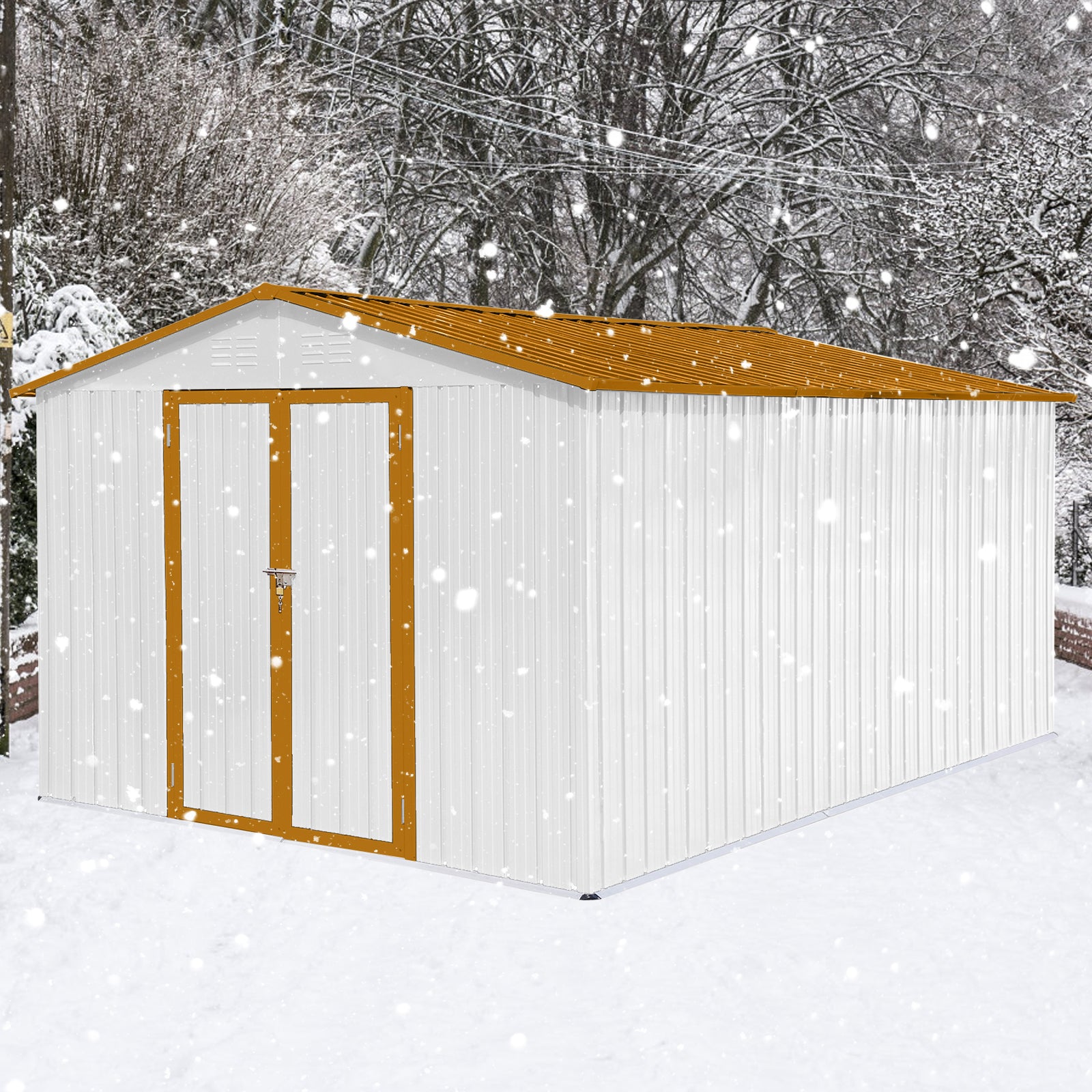 Metal Garden Sheds 10Ftx12Ft Outdoor White Yellow White Metal