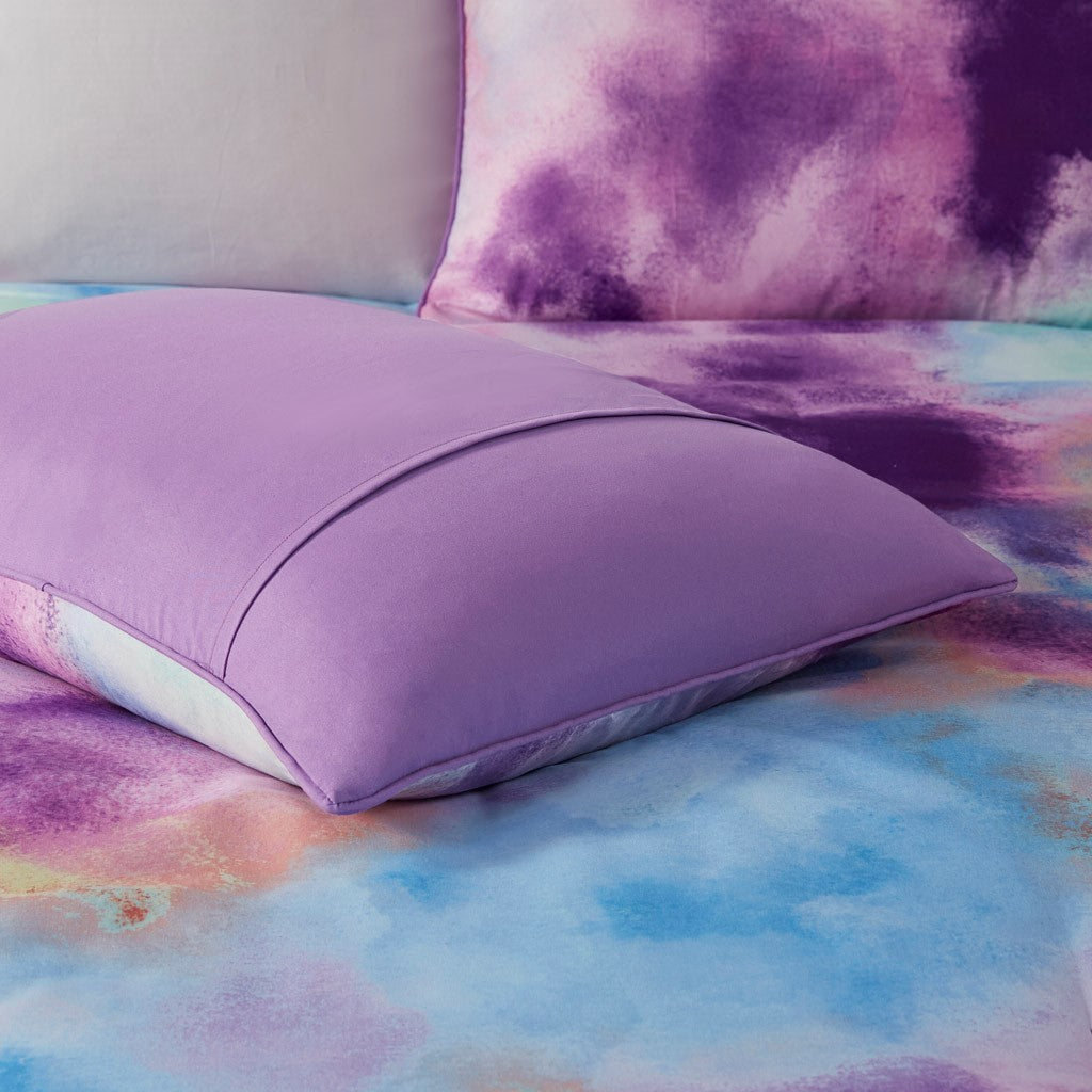 Watercolor Tie Dye Printed Comforter Set With Throw Pillow Twin Multicolor Polyester