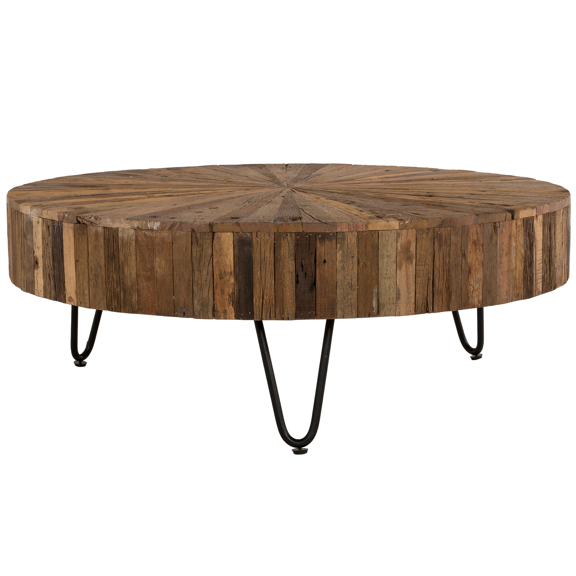 42 In. Round Handcrafted Reclaimed Wood Coffee Table, Modern Living Room Sofa Table With Metal Legs, Brown Black Black Brown Brown Primary Living Space Modern Coffee & End Tables Round Wood Metal