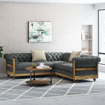 Stylish Charcoal Sectional 5 Seater Sofa, Modern And Comfortable Design, Perfect For Contemporary Living Rooms, Spacious And Durable Upholstery, Ideal For Family Gatherings And Entertainment Charcoal Fabric 5 Seat