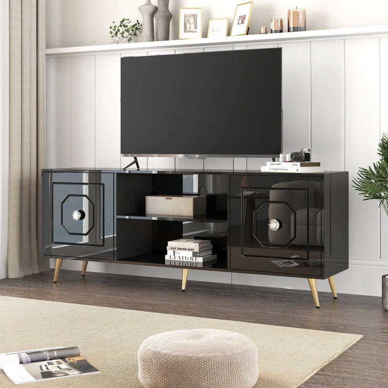 Modern High Gloss Black Tv Stand For Tv'S Up To 75", Entertainment Center 67"L Black Primary Living Space 60 69 Inches 70 79 Inches 75 Inches Mdf