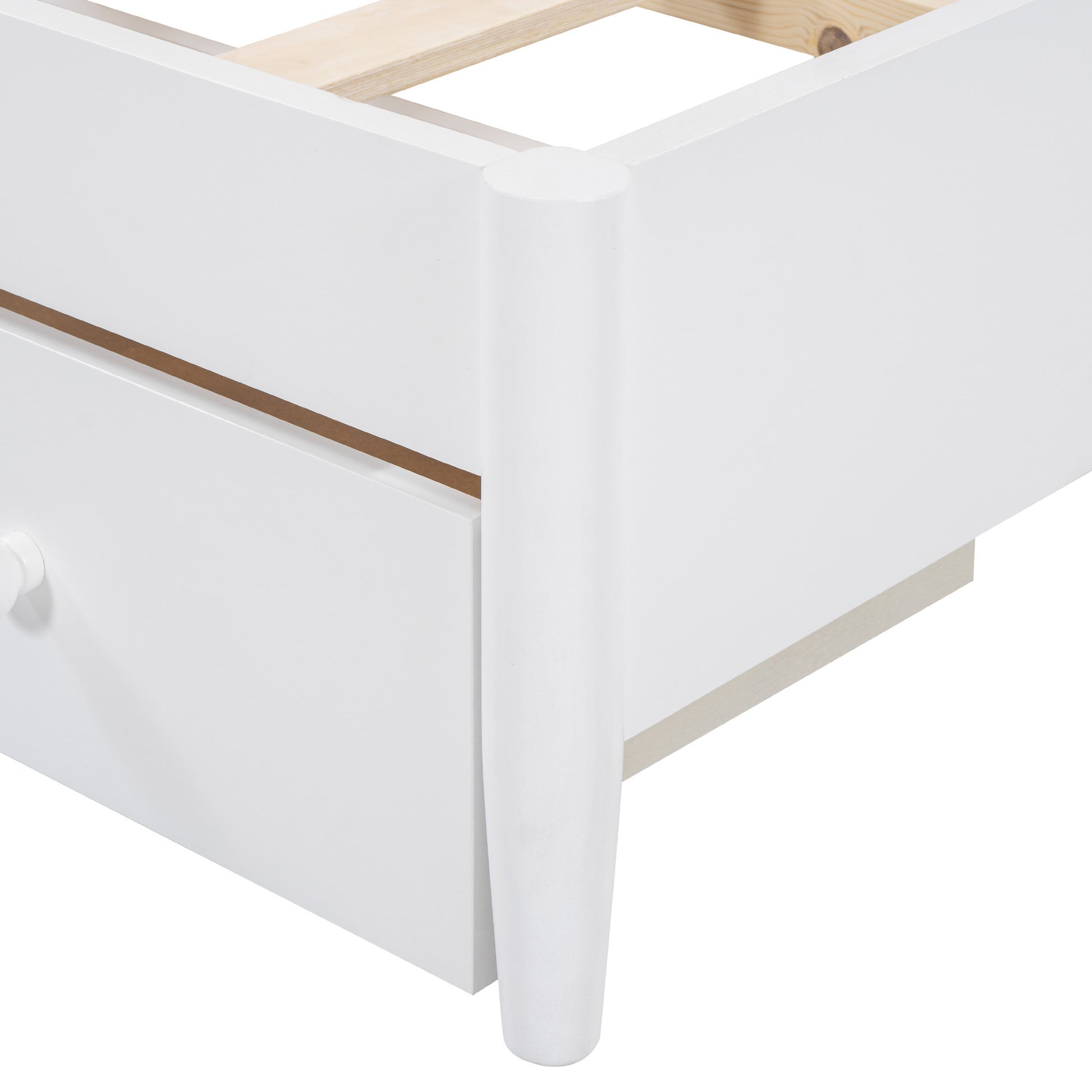 Queen Size Wooden Rattan Platform Bed, With 2 Big Drawers, T Size Trundle, White Queen White Plywood