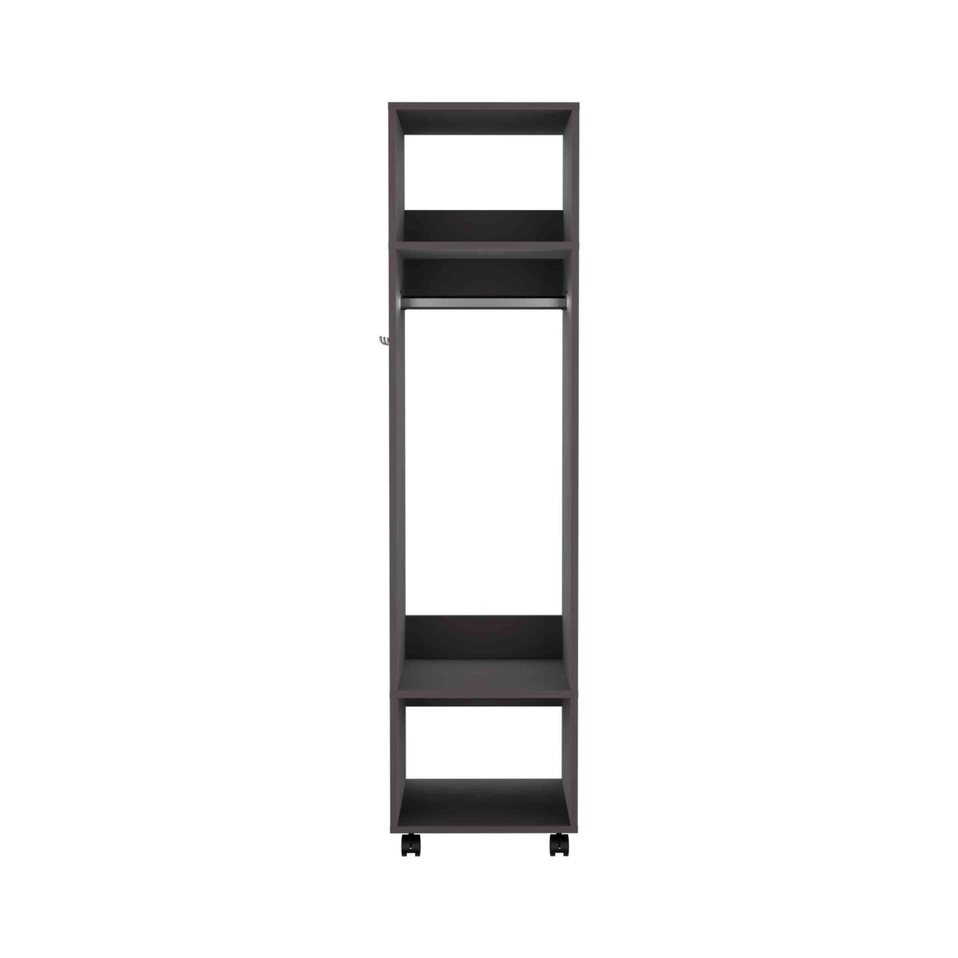 Cluster 63" Tall Wardrove With Mirror, Three Shelves, Casters And Hanging Rod, Armoire, Bedroom Clothes Storage, Cabinet Organizer Black Particle Board