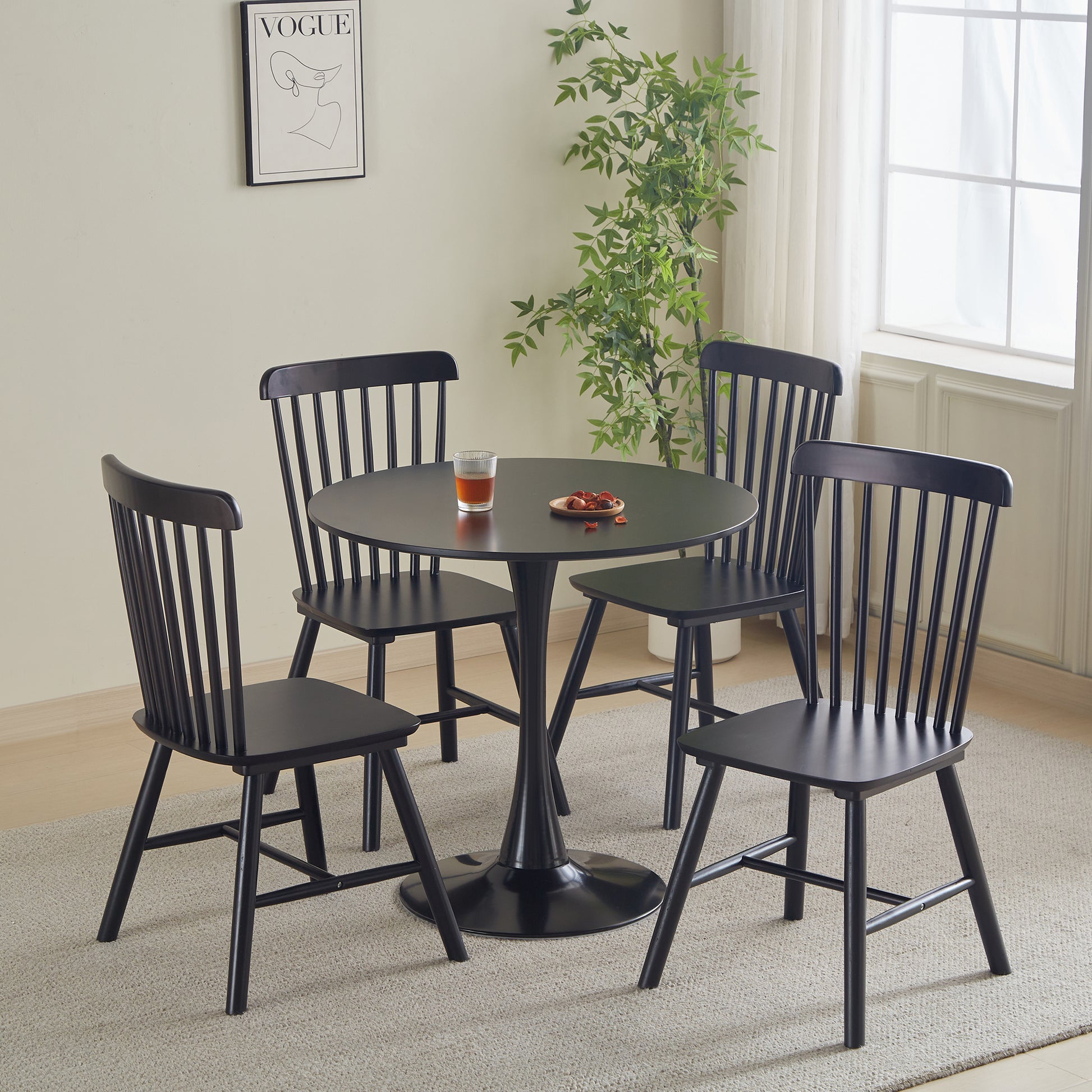 Round Dining Table Small Black Kitchen Table 31.5" In Tulip Design Modern Pedestal Table For Small Space Dining Room 2 To 4 Person Black Fiberboard