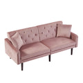 Sofa Bed With Armrests,74 Inch Variable Bed Pink White Wood Medium Firm Eucalyptus Foam Velvet 3 Seat