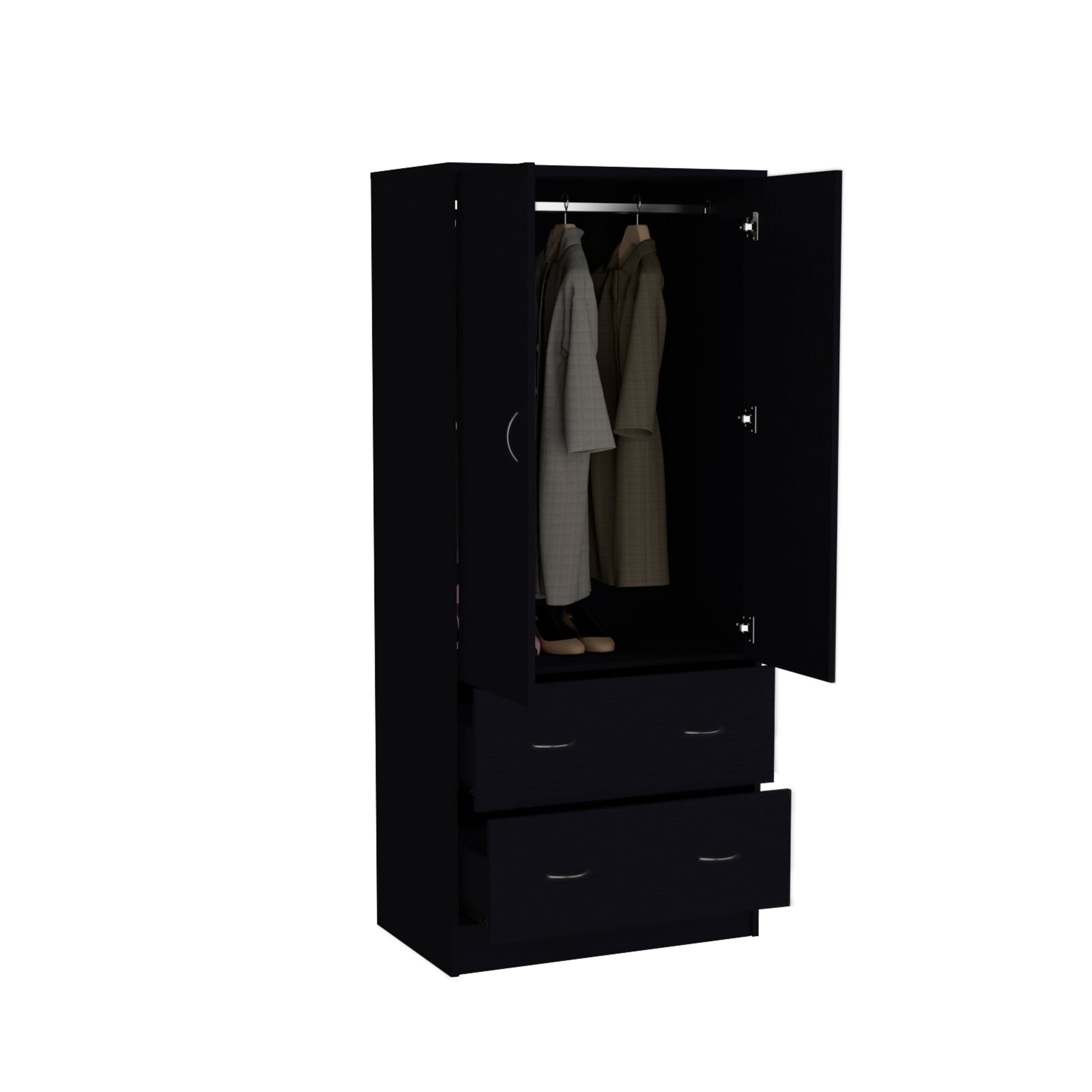 Taly 2 Doors 2 Drawers Armoire Black Black Bedroom Modern Particle Board