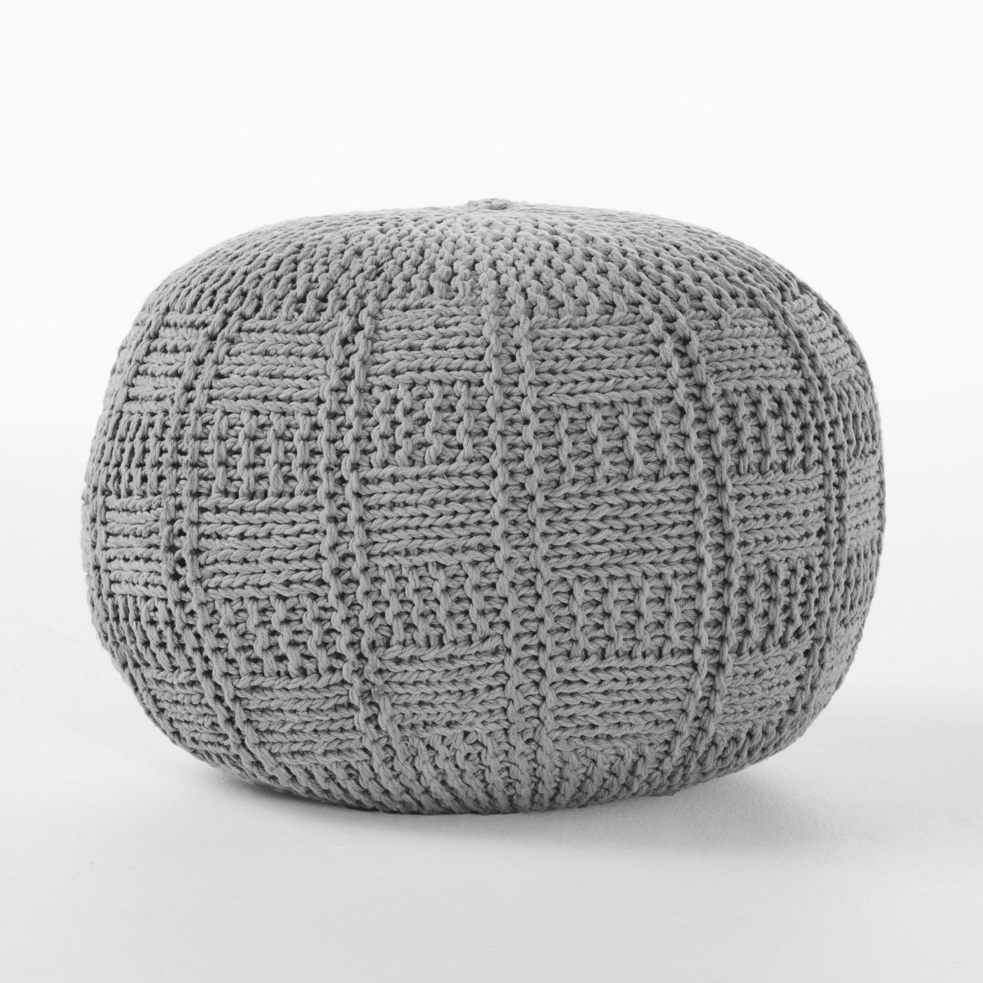 Yuny Knitted Cotton 20 X 20 Round Pouf Grey Cotton