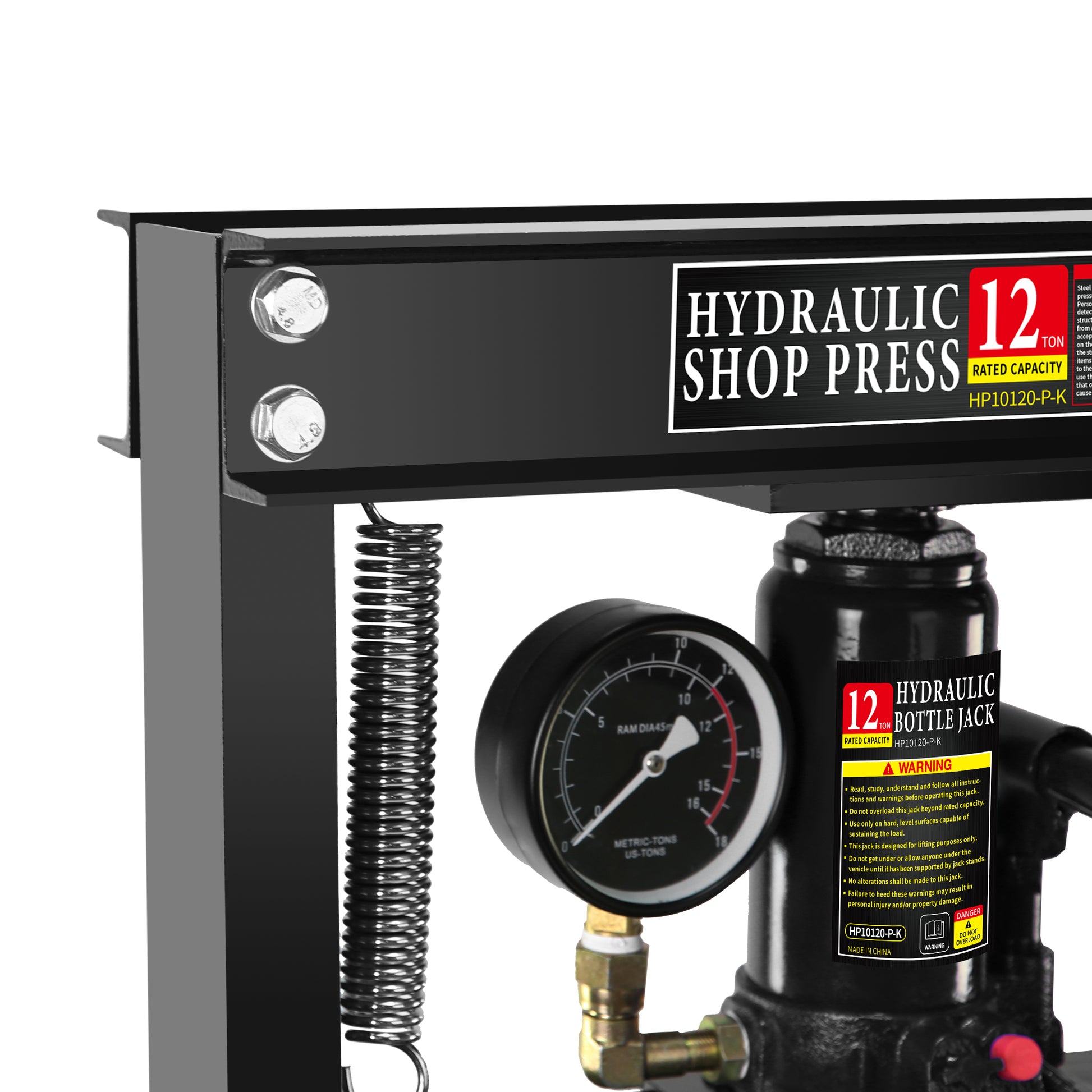 Steel H Frame Hydraulic Garage Shop Floor Press With Stamping Plates, With A Pressure Gauge,12 Ton 24,000 Lb Capacity, Black Black Steel