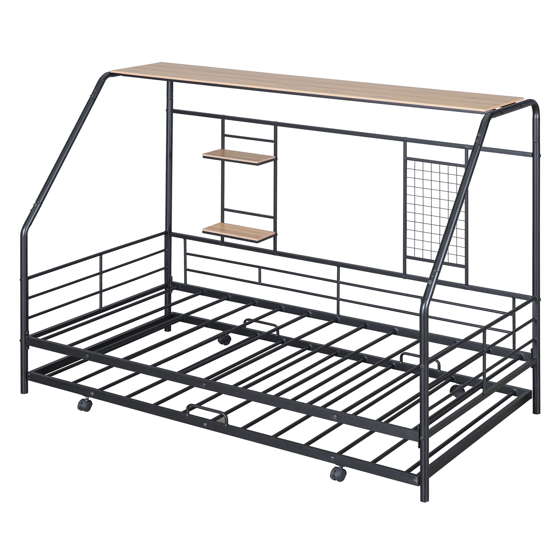 Twin Size Metal House Bed With Trundle, Black Twin Black Metal