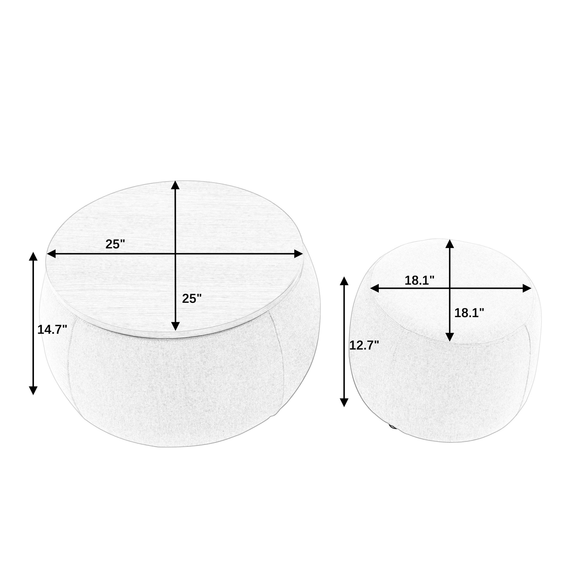 Round Storage Ottoman, Woven Rattan Fabric Ottoman, 2 In 1 Function, Work As End Table And Ottoman,With Small Seat Nature 25"X25"X14.7" Natural Foam