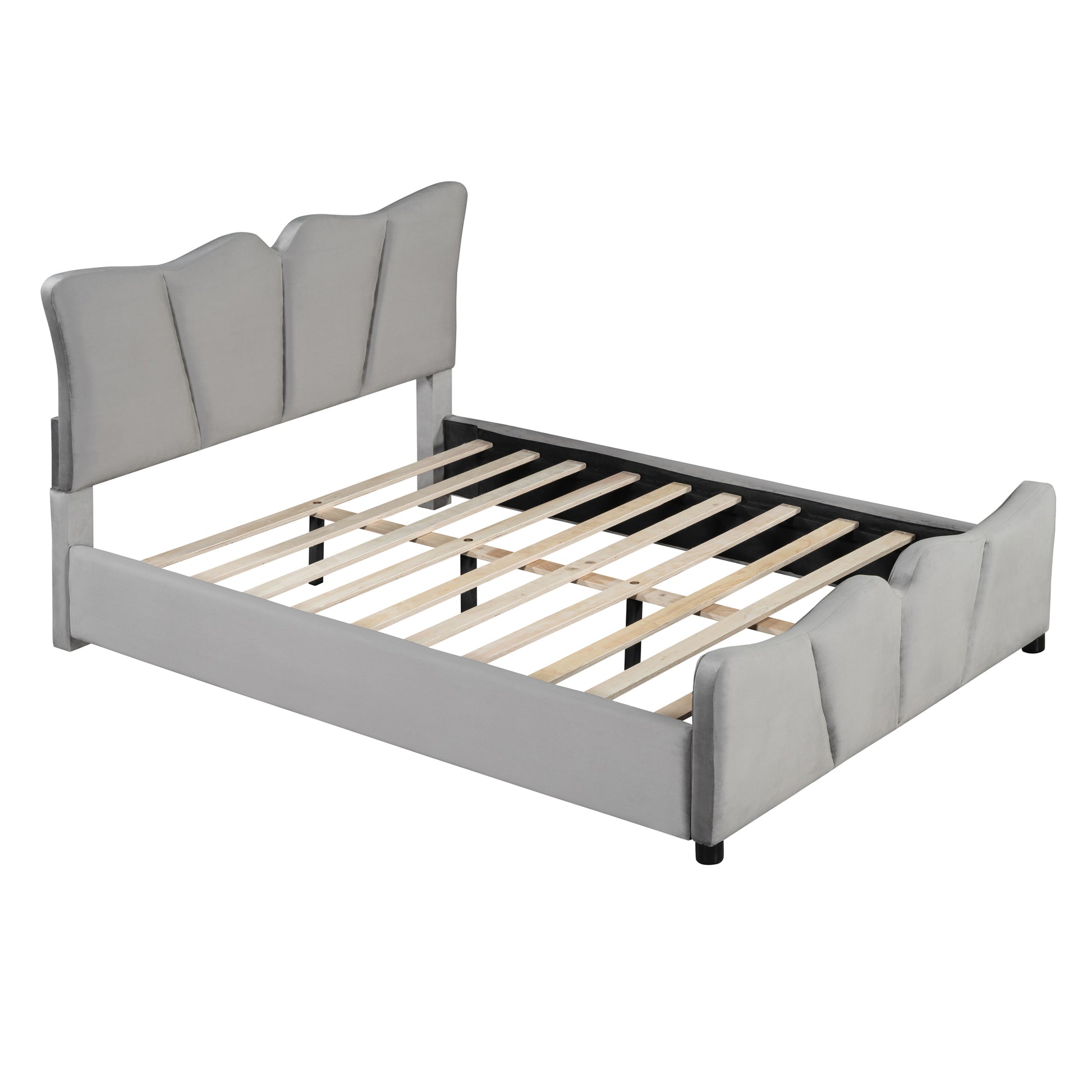 Full Size Upholstered Platform Bed Velvet Upholstered Bed, Gray Full Gray Velvet