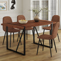 Table And Chair Set. A Minimalist Retro Rectangular Dining Table With A Specially Textured Top And Black Metal Legs, Paired With 4 Soft Chairs And Black Metal Legs, Showcases A Beautiful Home Style.