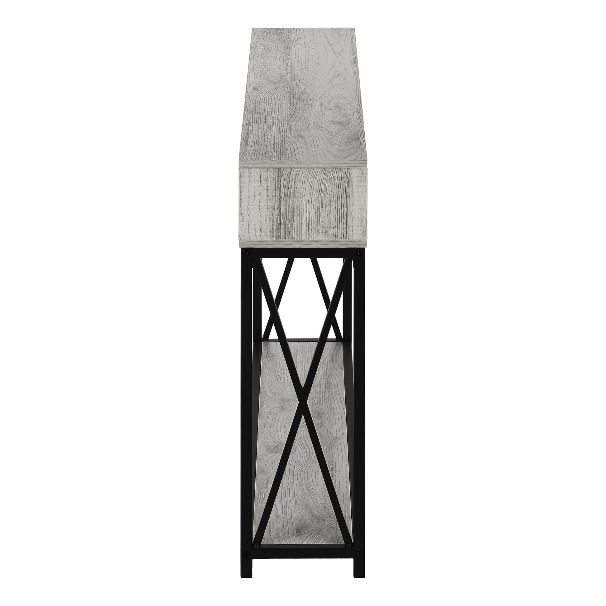 Accent Table, Console, Entryway, Narrow, Sofa, Living Room, Bedroom, Grey Laminate, Black Metal, Contemporary, Modern Grey Metal