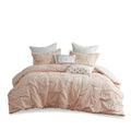 3 Piece Elastic Embroidered Cotton Duvet Cover Set King Pink Cotton